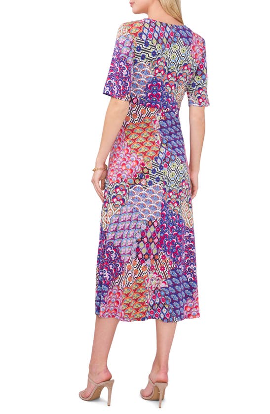 Shop Chaus Floral Twist Front Short Sleeve Midi Dress In Cobalt