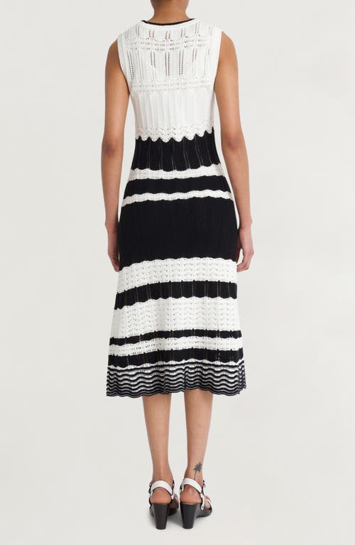 Shop Luxely Mixed Stitch Sleeveless Knit Dress In Ivory/black