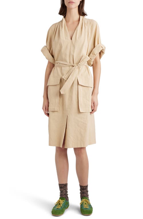 Dries Van Noten Debrasa Cargo Pocket Belted Linen & Cotton Midi Dress Cream 100 at Nordstrom, Us