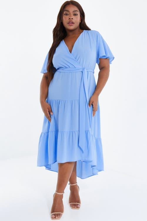 Shop Quiz Crepe Tiered Wrap Dip Hem Dress In Blue