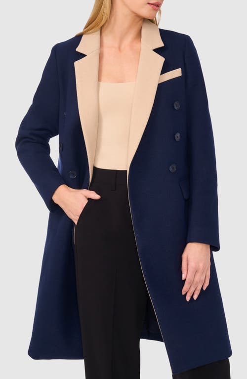 Shop Halogenr Halogen(r) Contrast Collar Double Breasted Coat In Classic Navy Blue