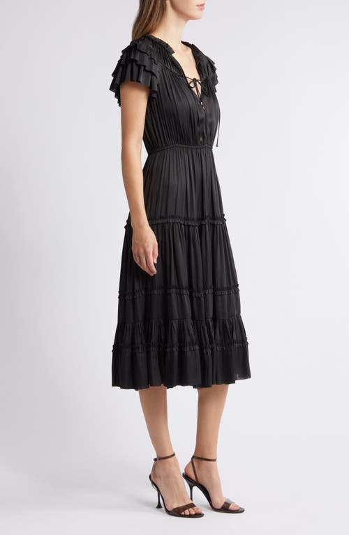 Shop Sam Edelman Tiered Ruffle Satin Dress In Black