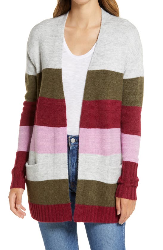 Caslonr Open Front Cardigan In Grey Heather Stripe