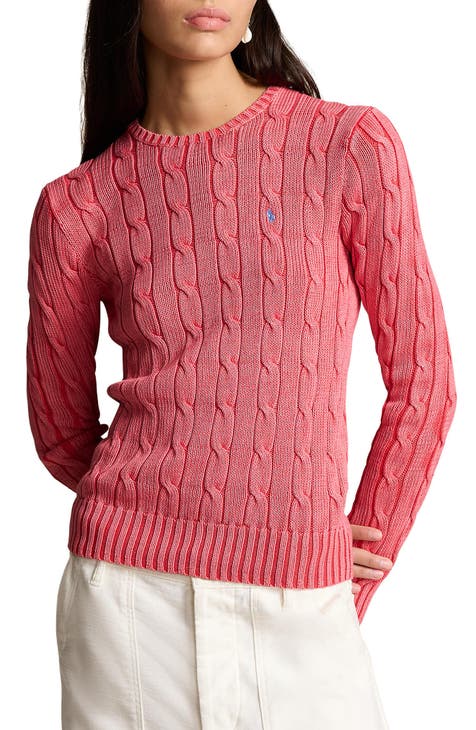 New With Tags Womens Ralph Lauren Fuchsia Cable Knit Sweater Medium 