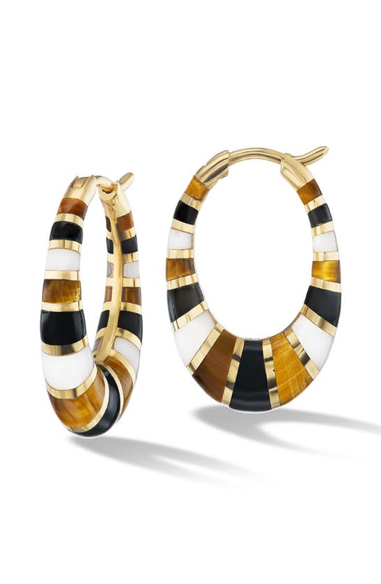 Shop Orly Marcel Mini Inlay Hoop Earrings In Gold/ Black Multi