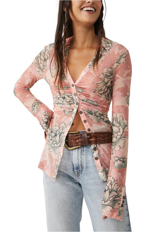 Free People Lucky Shirtee Floral Button-Up Shirt in Peach Bloom