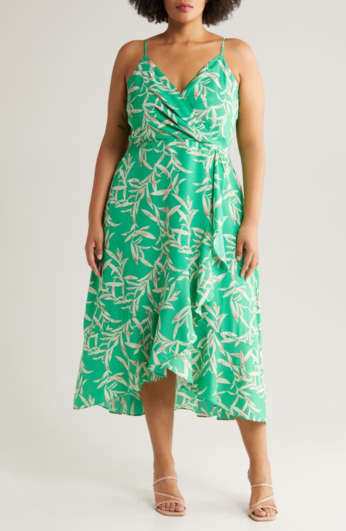 Chelsea28 Floral Faux Wrap Midi Dress Green Tropical Leaf at Nordstrom,