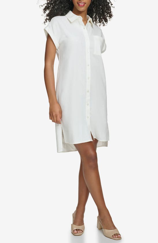 Shop Calvin Klein Short Sleeve Linen Blend Shirtdress In White
