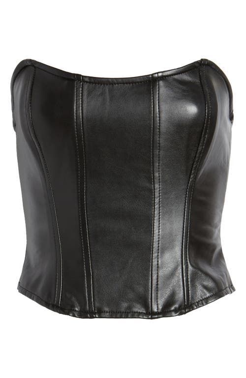 Faux Leather Strapless Corset Crop Top in Black