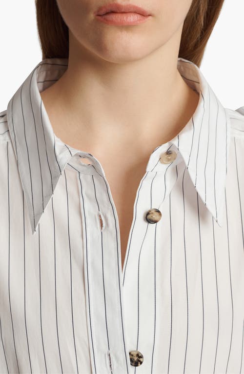 Shop Khaite Tamal Pinstripe Cotton Button-up Shirt In White/navy