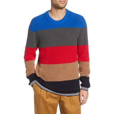 French Connection Stripe Regular Fit Cotton Sweater, Red