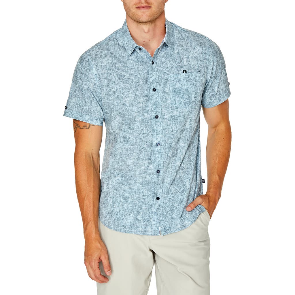 7 Diamonds Ocean Drive Print Stretch Short Sleeve Button-up Shirt In Blue