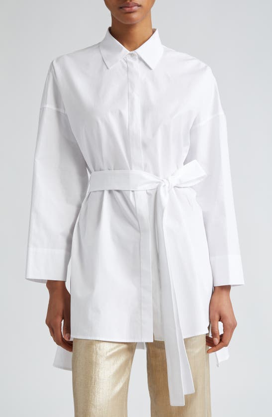 Shop Max Mara Tea Belted Cotton Tunic In White