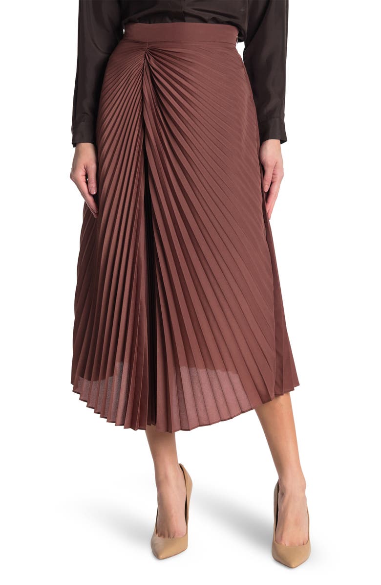 BRUNELLO CUCINELLI Ruched Seam Pleated Midi Skirt, Main, color, MAROON
