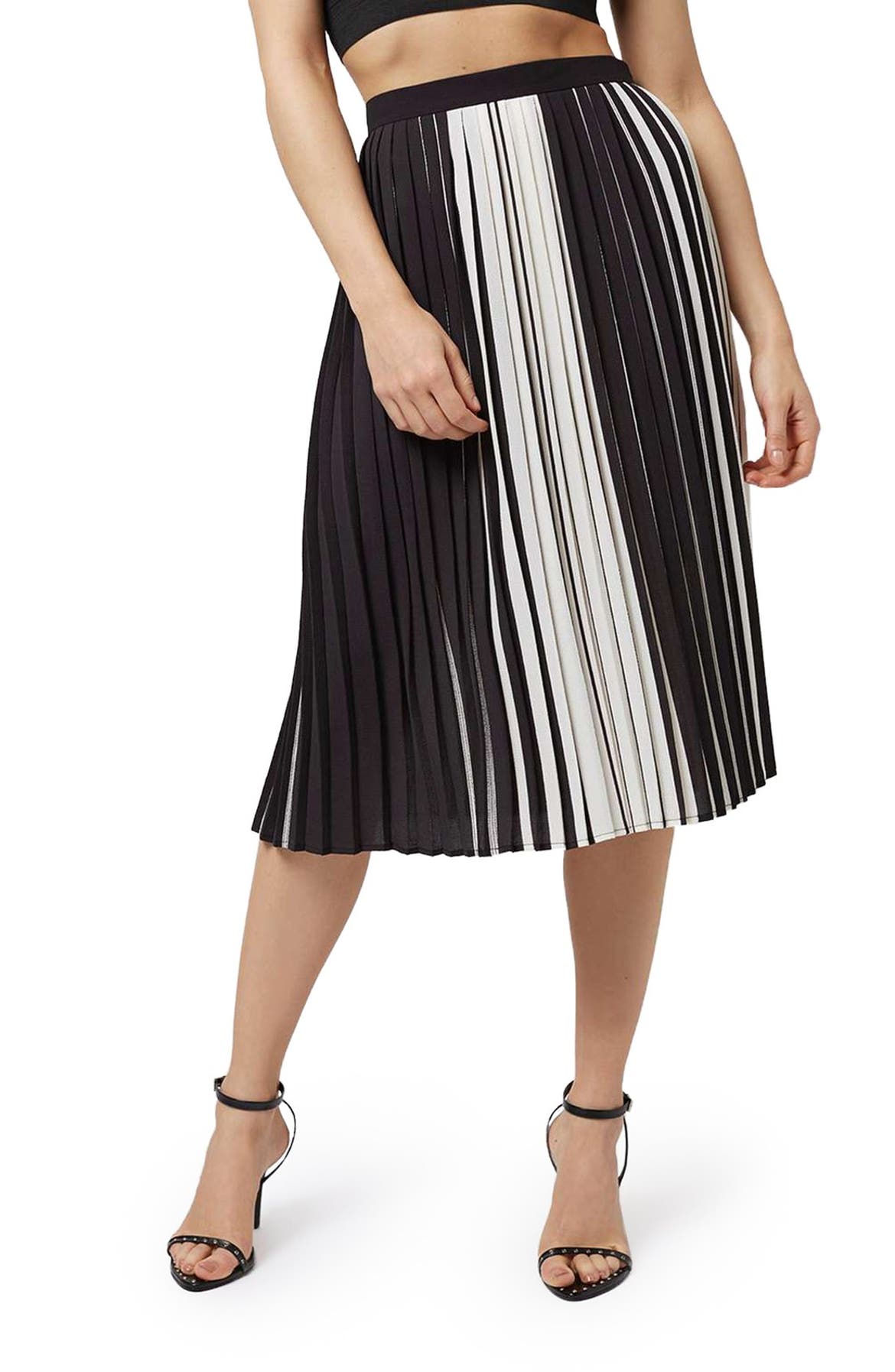 Adorable stripe pleated a-line midi skirt Clearance