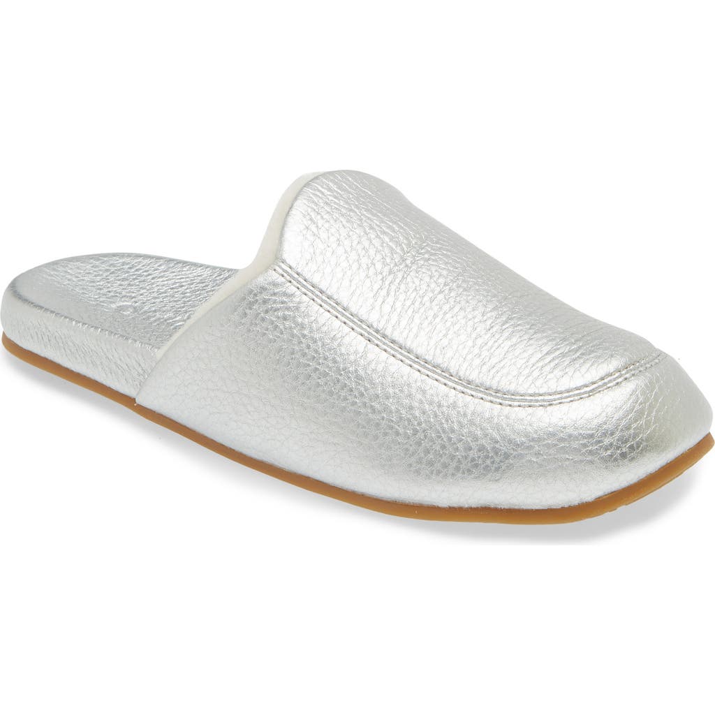 Olukai Konea Genuine Shearling Lined Mule In Metallic