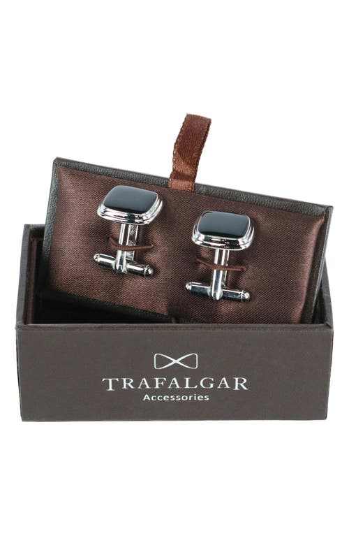 Trafalgar Men's Sutton Black Lacquer Cushion Cufflinks In Silver