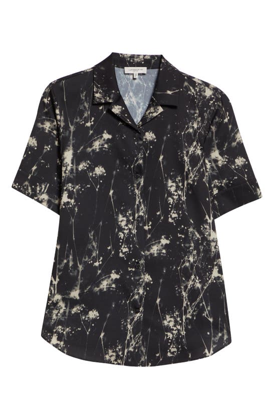 Shop Lafayette 148 Slim Fit Print Notch Collar Short Sleeve Button-up Shirt In Black Multi