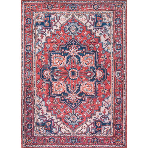 Jonathan Y Cirali Ornate Large Medallion Machine-washable Area Rug In Red/navy
