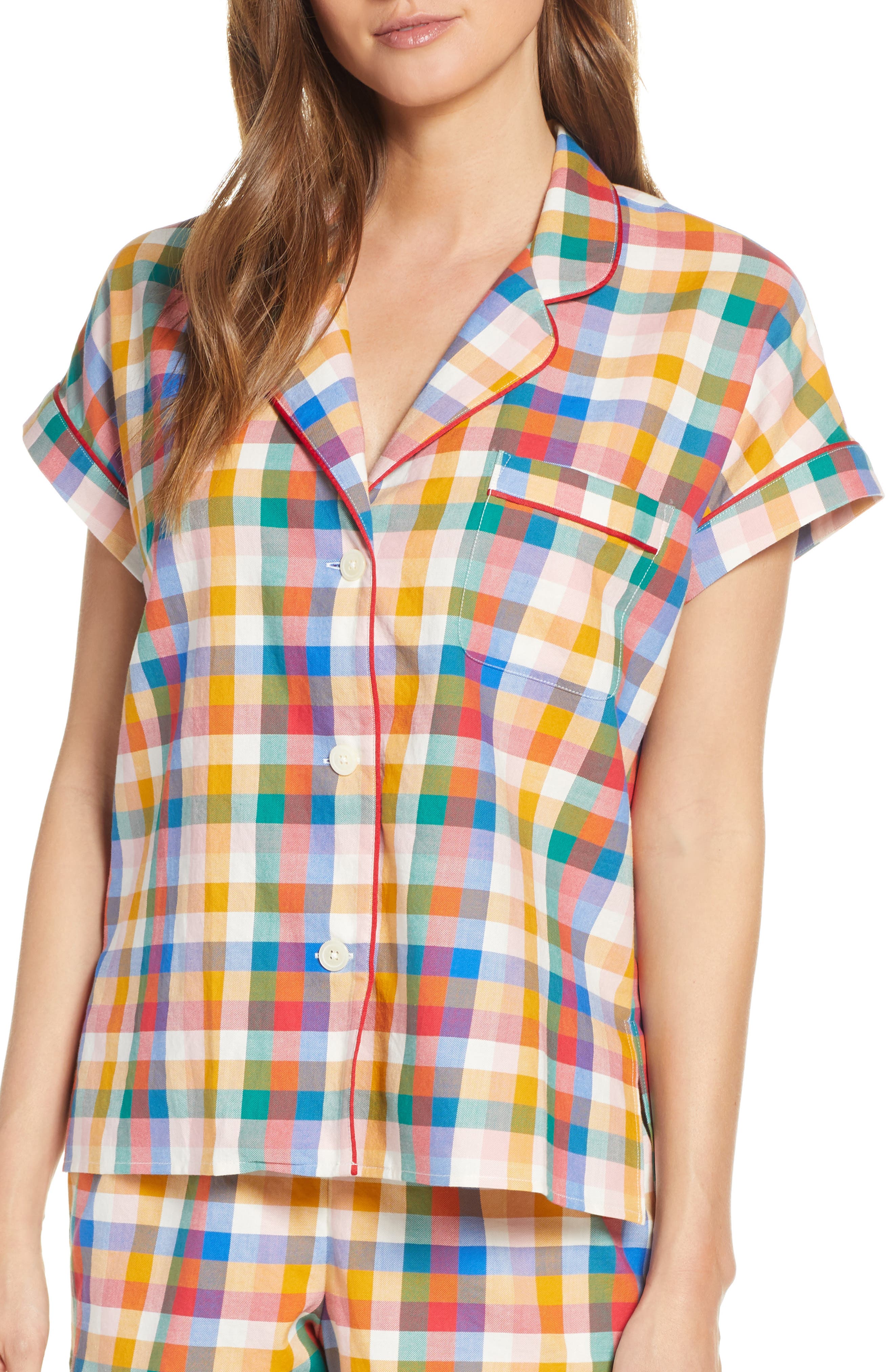 Madewell Rainbow Plaid Pajama Top, Red