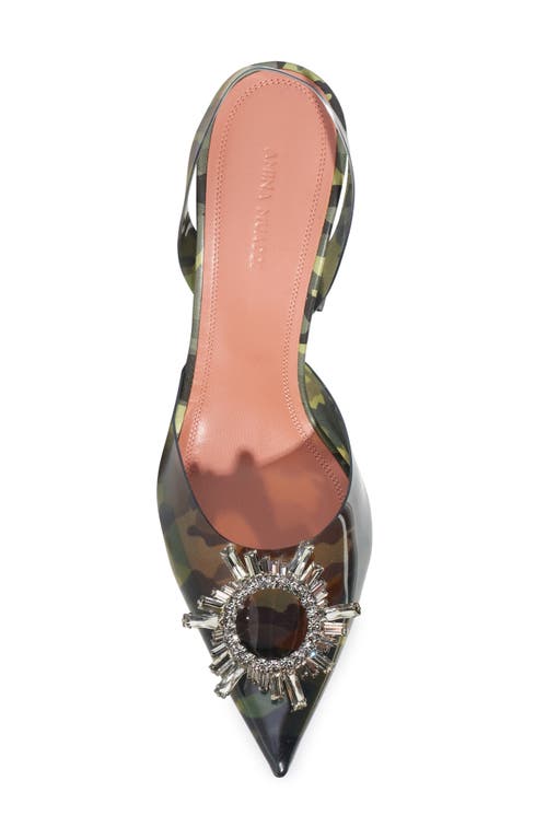 Amina Muaddi Begum Crystal Pointed Toe Slingback Pump In Pvc Camo Black Crystals