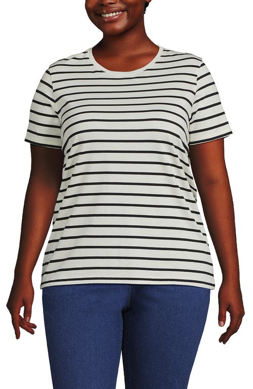 Shop Lands' End Plus Size Relaxed Supima Cotton Crew Neck T-shirt In Ivory/black Breton Stripe