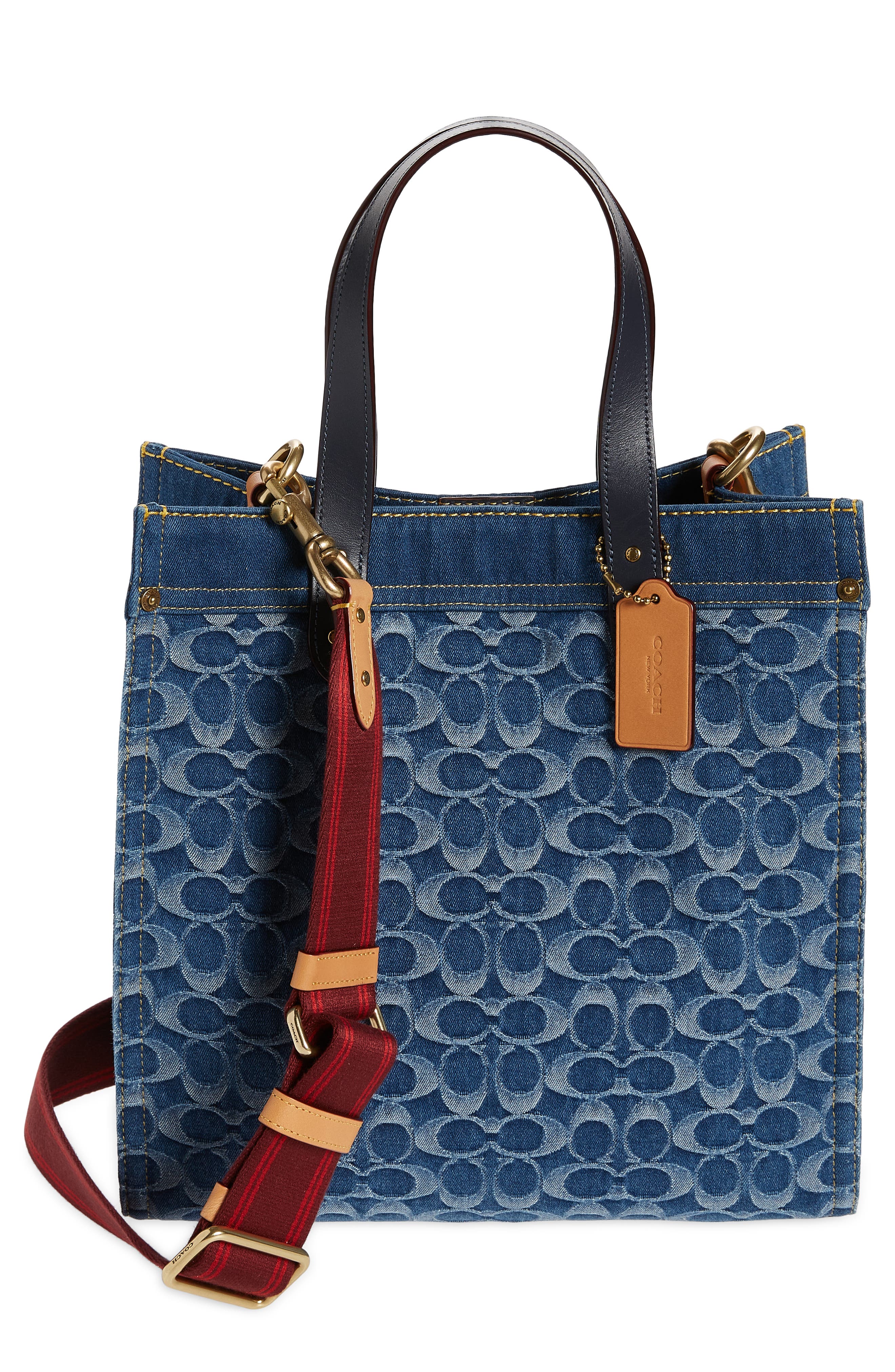 coach denim field tote