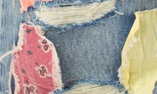 Mnml Ultrabaggy Ripped Bandana Patch Jeans In Blue/multi