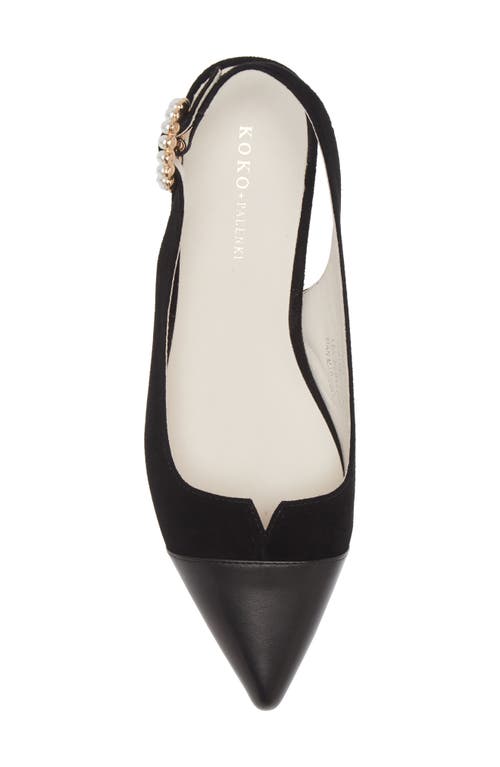 Shop Koko + Palenki Stella Pointed Cap Toe Slingback Pump In Black Suede