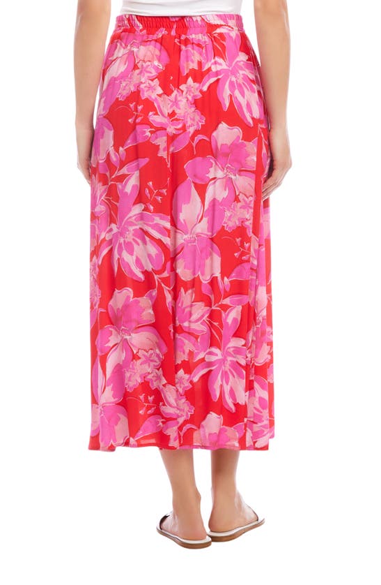 Shop Karen Kane Floral Pleated Midi A-line Skirt In Floral Print