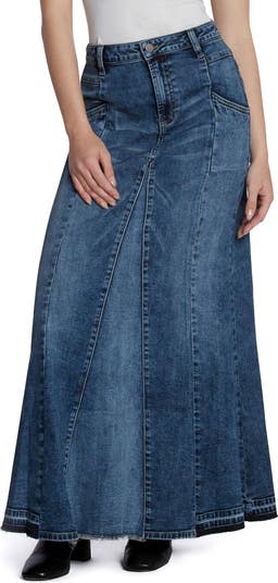 Denim maxi skirt sales flared