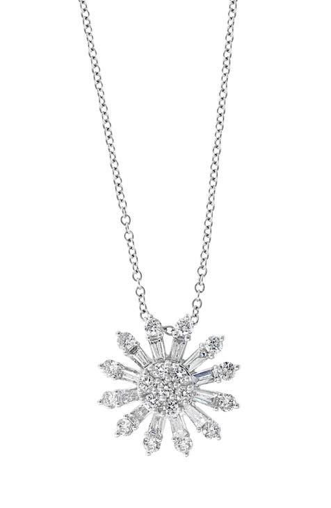 14K White Gold & Diamond Starburst Pendant Necklace - 0.81 ctw