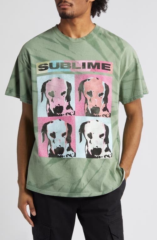 Sublime Dalmatian Tie Dye Graphic T-Shirt in Green Tie Dye