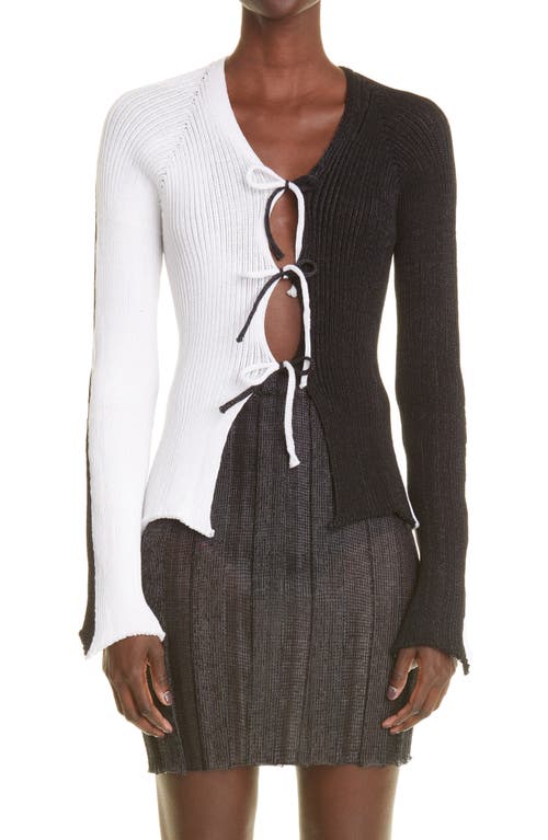 A. Roege Hove Sofie Ribbed Tie Front Cotton Blend Cardigan in Black /Optic White
