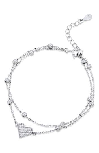Savvy Cie Jewels Cz Layered Chain Bracelet In Silver