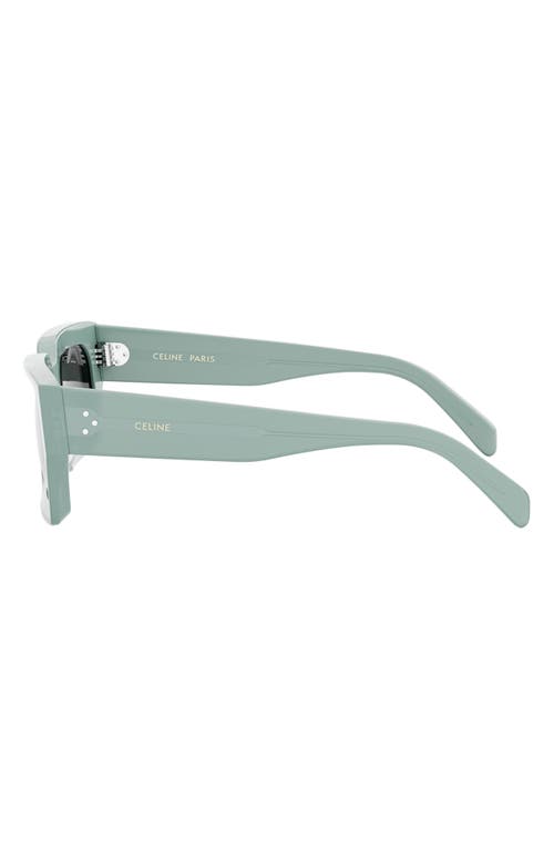 Shop Celine 54mm Rectangular Sunglasses In Shiny Light Green/smoke