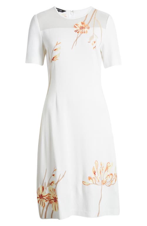 Misook Flower Embroidery Knit Dress In White/sand Multi