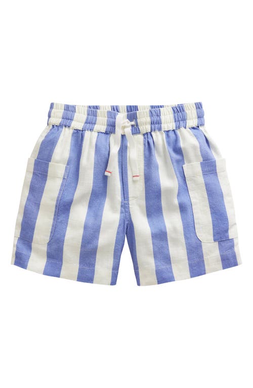 Mini Boden Kids' Stripe Linen & Cotton Pocket Shorts In Sapphire Blue/ivory Stripe