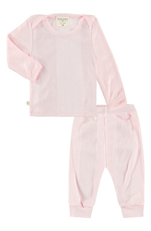 PAIGELAUREN Rib Accent Long Sleeve T-Shirt & Joggers Set in Light Pink at Nordstrom, Size 3-6M
