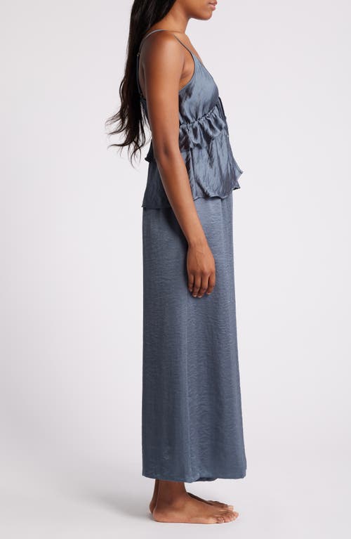 Shop Open Edit Ruffle Tie Front Crop Wide Leg Satin Pajamas In Blue Weather