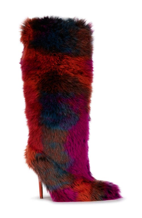 Azalea Wang Upsetter Pointed Toe Faux Fur Knee High Boot In Orangemulti