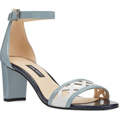 Nine West Paisley Perforated Ankle Strap Sandal- Blue