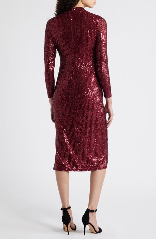 Shop Anne Klein Sequin Mock Neck Long Sleeve Midi Dress In Red Ruby