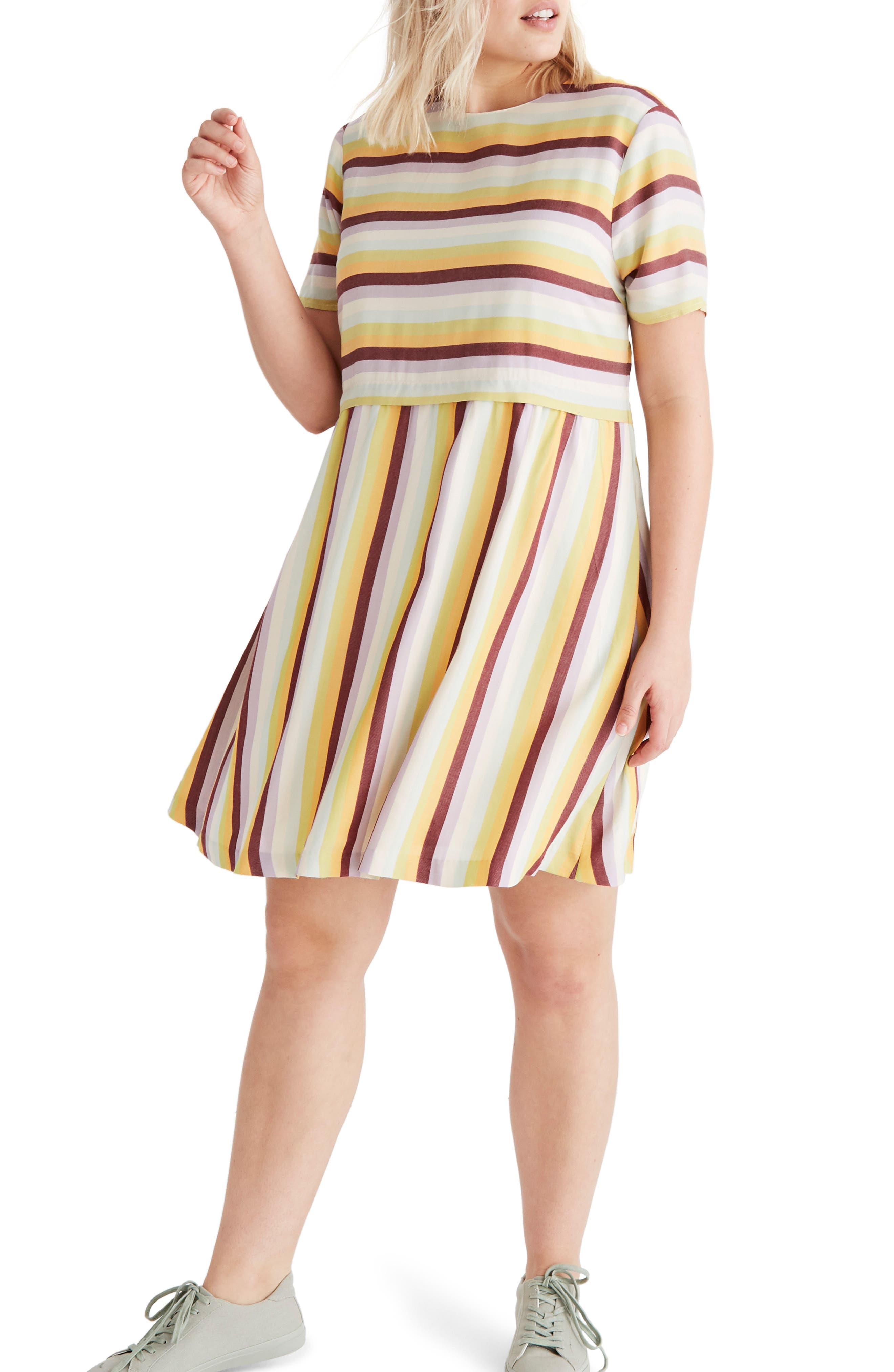 Madewell Stripe Scoop Back Dress, Yellow