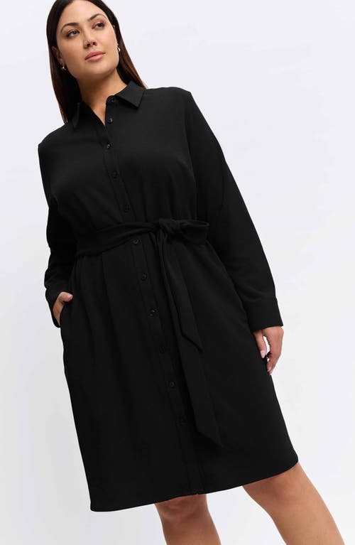 Foxcroft Rocca Wrinkle Resistant Long Sleeve Knit Crepe Shirtdress In Black