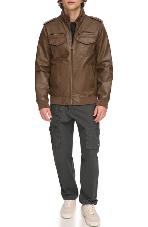 Shop Levi's Water Resistant Faux Leather Aviator Bomber Jacket In Earth