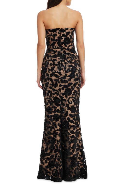 DRESS THE POPULATION DRESS THE POPULATION FERNANDA FLORAL SEQUIN STRAPLESS EVENING GOWN