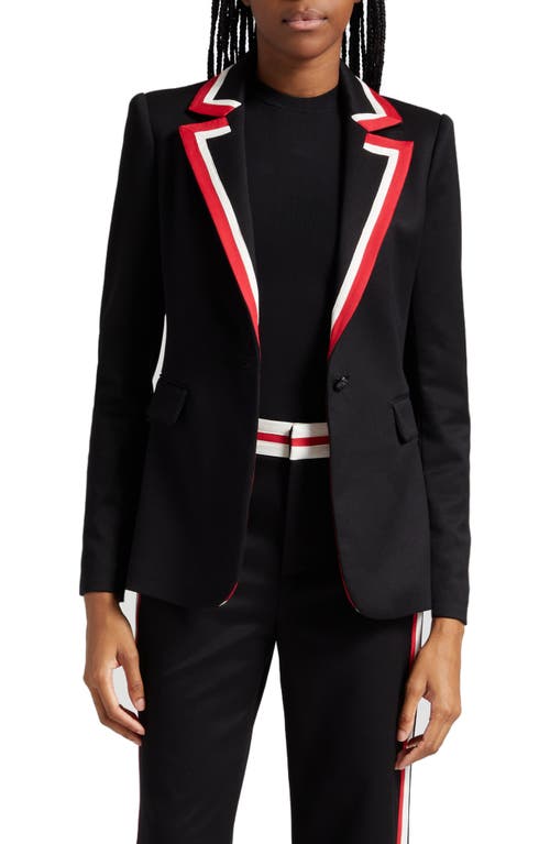 Alice + Olivia Macey Contrast Stripe Blazer in Black/Perfect Ruby