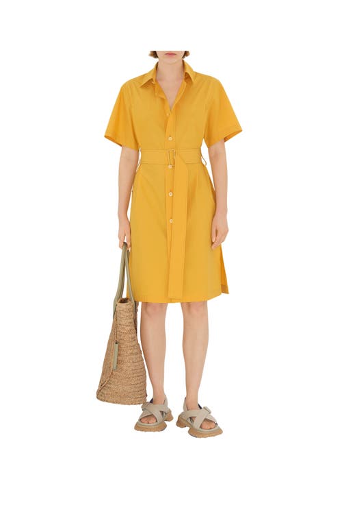 Shop Burberry Cotton Blend Shirt Dress In Sunflower