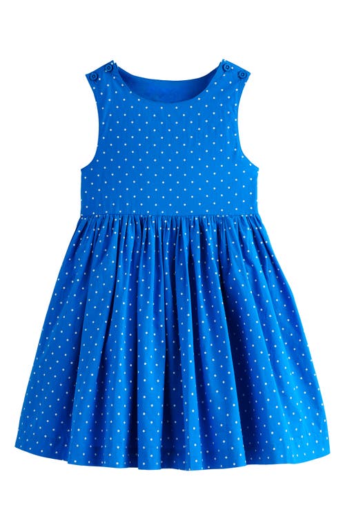 Mini Boden Kids' Dot Print Embellished Cutout Cotton Dress Blue Rainbow at Nordstrom,
